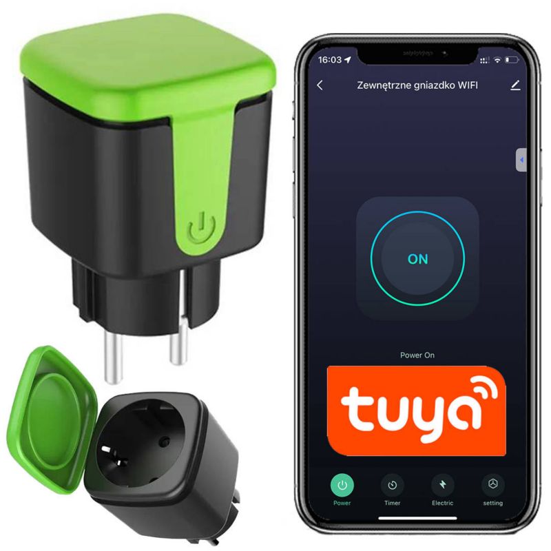 Inteligentne gniazdko WiFi Tuya Zewnętrzne 16A IP44 z pomiarem energii 1 szt.