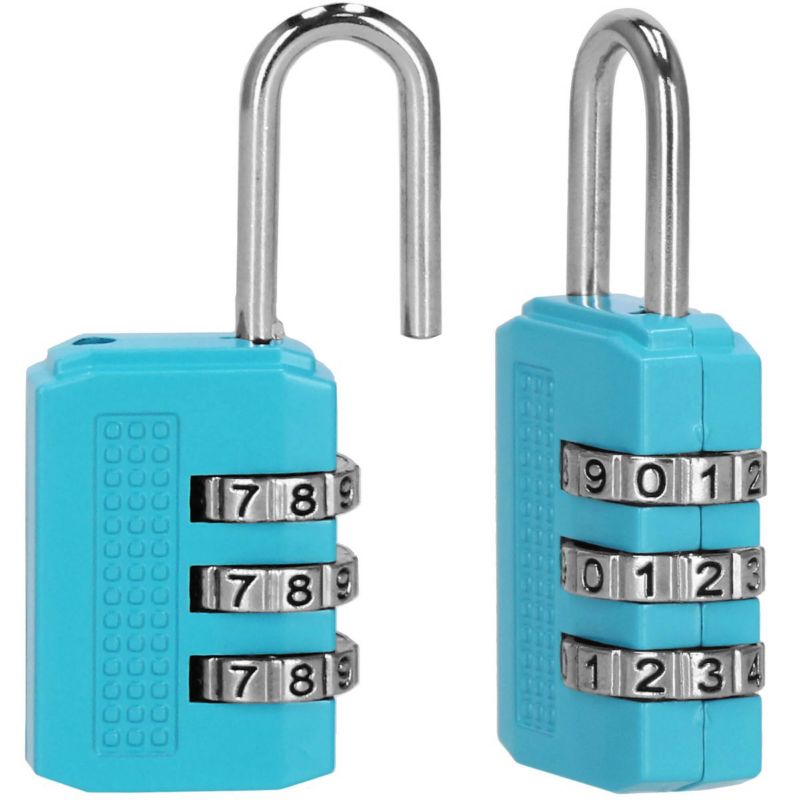 Kłódka na 3-cyfrowy szyfr, Springos walizkowa, metalowa 32mm x 22mm x 10mm kłódka kombinacyjna niebieska 1 szt.