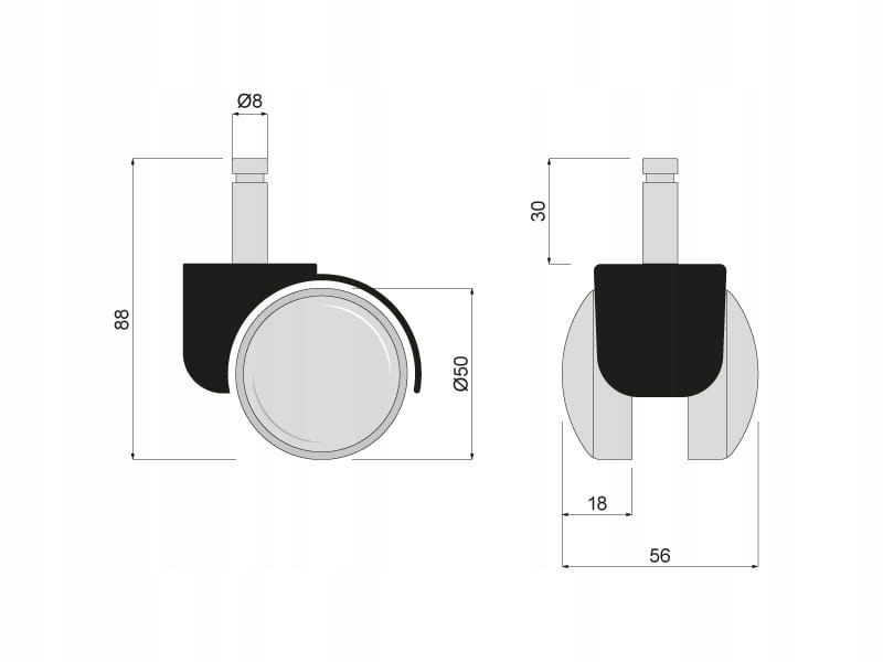 Kółko FEINZ Obrotowe 50Mm Bolec 8Mm Plastikowe + Tuleja 1 szt.