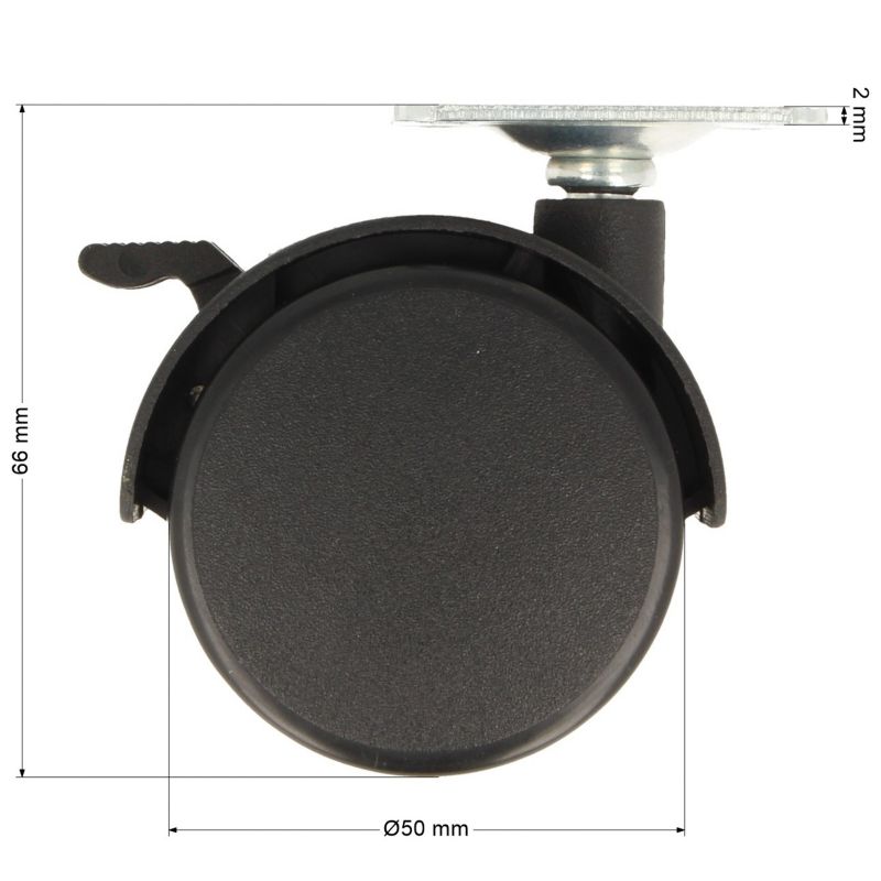 Kółko meblowe na płytce Hakner No.16 fi50mm h-66mm z hamulcem - 1 szt.