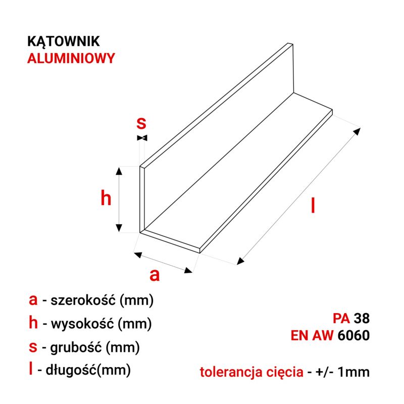 Kątownik Aluminiowy GAL-INDUSTRIAL 50x50x5mm 230cm Aluminium EN6060 PA38+Cięcie na wymiar 1 szt.