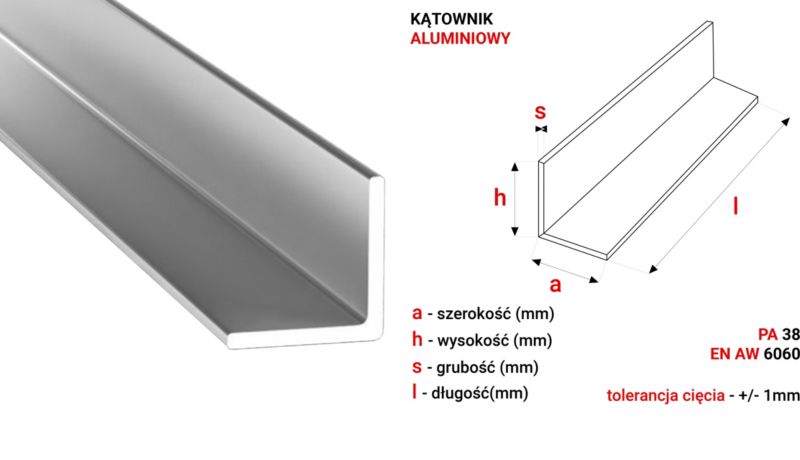 Kątownik Aluminiowy GAL-INDUSTRIAL 50x50x5mm 230cm Aluminium EN6060 PA38+Cięcie na wymiar 1 szt.