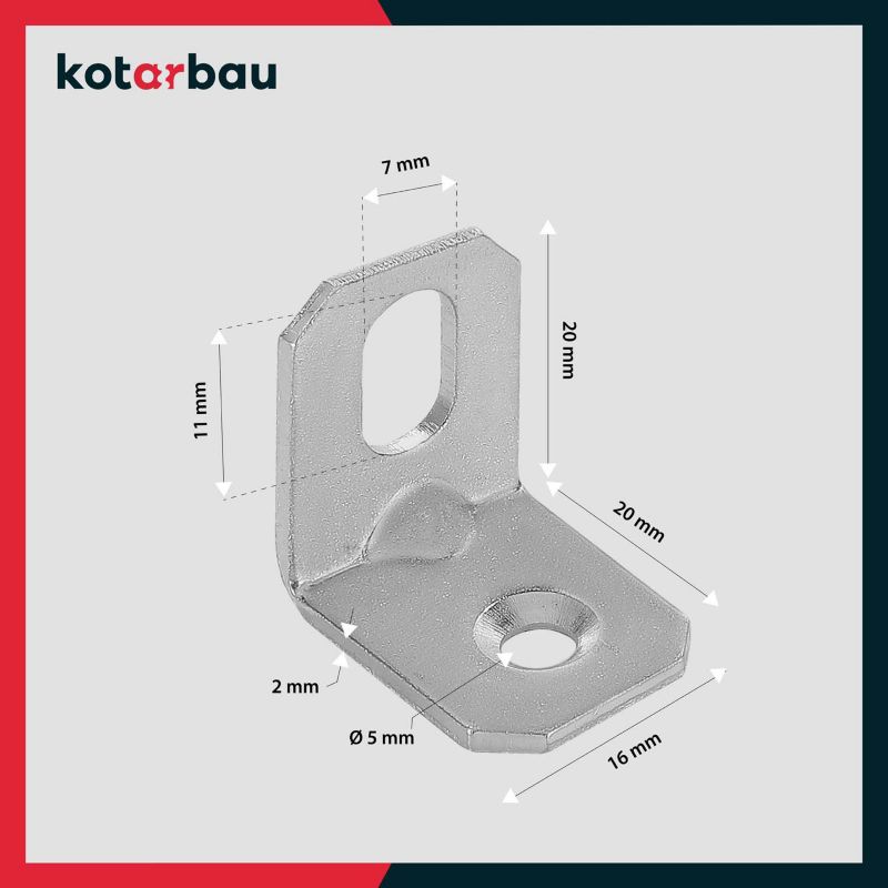 Kątownik łącznik KOTARBAU ciesielski 20x20x16 mm 50 szt.