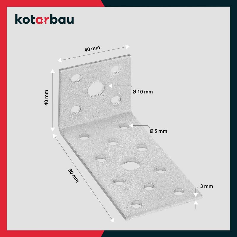 Kątownik łącznik KOTARBAU ciesielski 40x80x40 mm 50 szt.