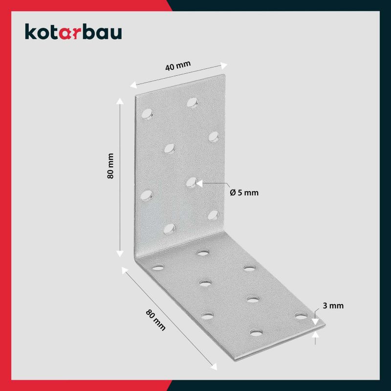Kątownik łącznik KOTARBAU ciesielski 80x80x40 mm 50 szt.