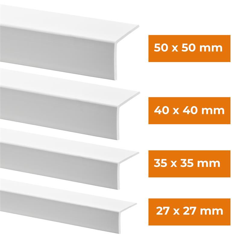 Kątownik miękki PCV 50x50mm, QUEST ochronny profil L kątowy, narożnik odbojnikowy, KM, biały, 2m