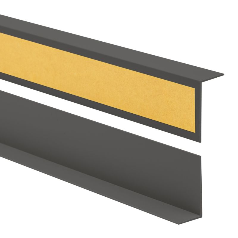 Kątownik twardy PCV 50x50mm, QUEST samoprzylepny, ozdobny profil L kątowy, narożnik dekoracyjny z klejem, KTK, ciemnoszary, 2m