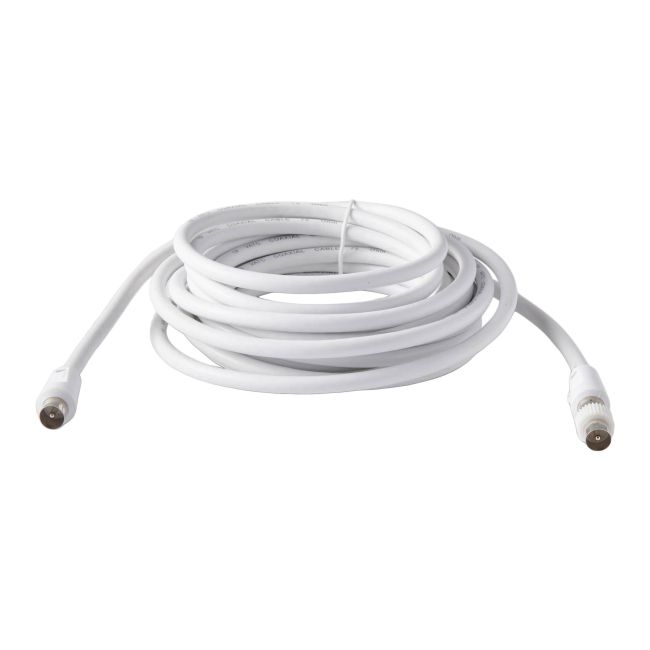 Kabel coaxial Blyss biały 5 m + adapter wejście męskie/żeńskie