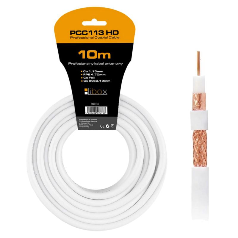 Kabel koncentryczny Libox PCC113-10 antenowy miedziany 10m 1 szt.