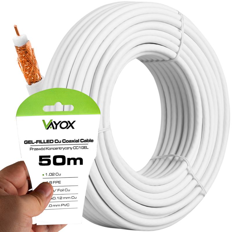 Kabel koncentryczny Vayox CC1-50 antenowy Cu 75 Ohm 50m 1 szt.