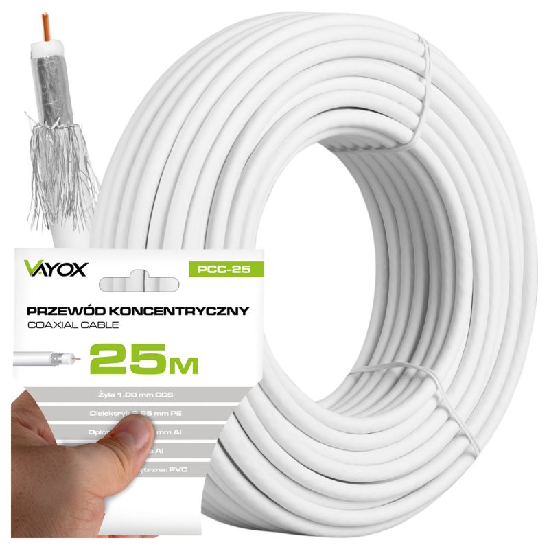 Kabel koncentryczny Vayox PCC-25 antenowy CCS 75 Ohm 25m 1 szt.