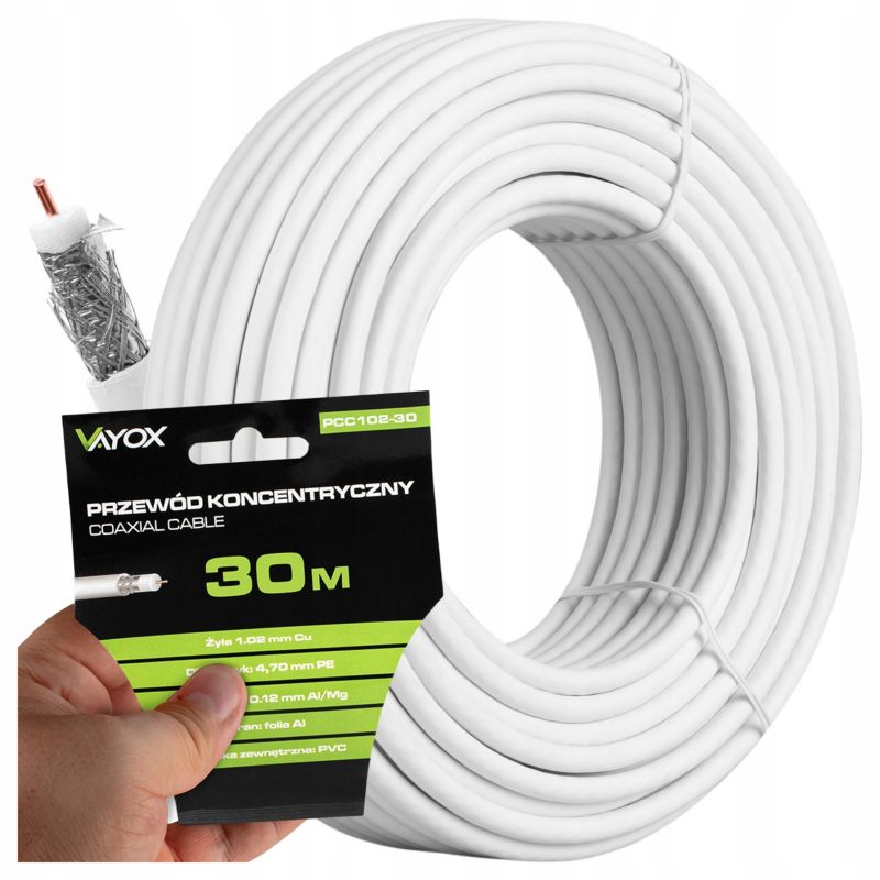 Kabel koncentryczny Vayox PCC102-30 antenowy Cu 75 Ohm 30m 1 szt.
