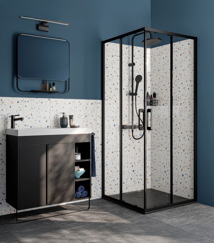 Kabina prysznicowa kwadratowa GoodHome Maza 80 cm czarne/transparentne