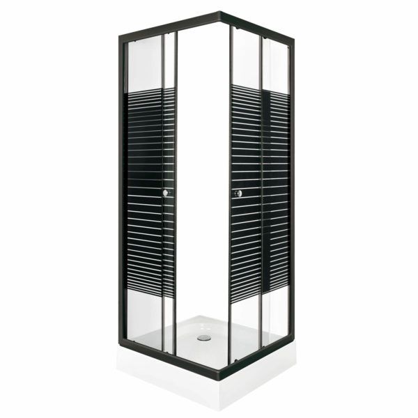 Kabina prysznicowa kwadratowa Kerra Pico Black STR 80 cm szkło transparentne z czarnymi pasami + brodzik 1 szt.