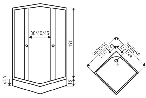 Kabina prysznicowa kwadratowa Kerra Pico Black STR 90 cm szkło transparentne z czarnymi pasami + brodzik 1 szt.