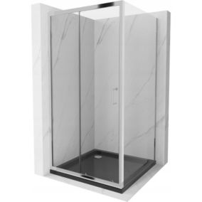 Kabina prysznicowa Mexen Apia rozsuwana 100 x 100 cm transparent chrom + brodzik Flat czarny