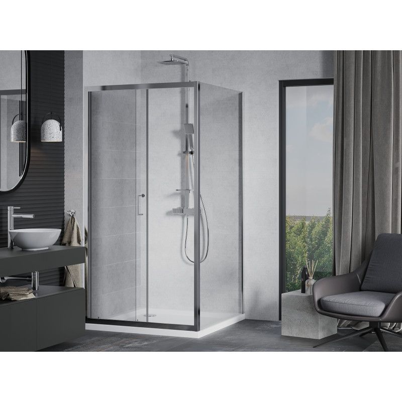Kabina prysznicowa Mexen Apia rozsuwana 100 x 100 cm transparent chrom + brodzik Flat