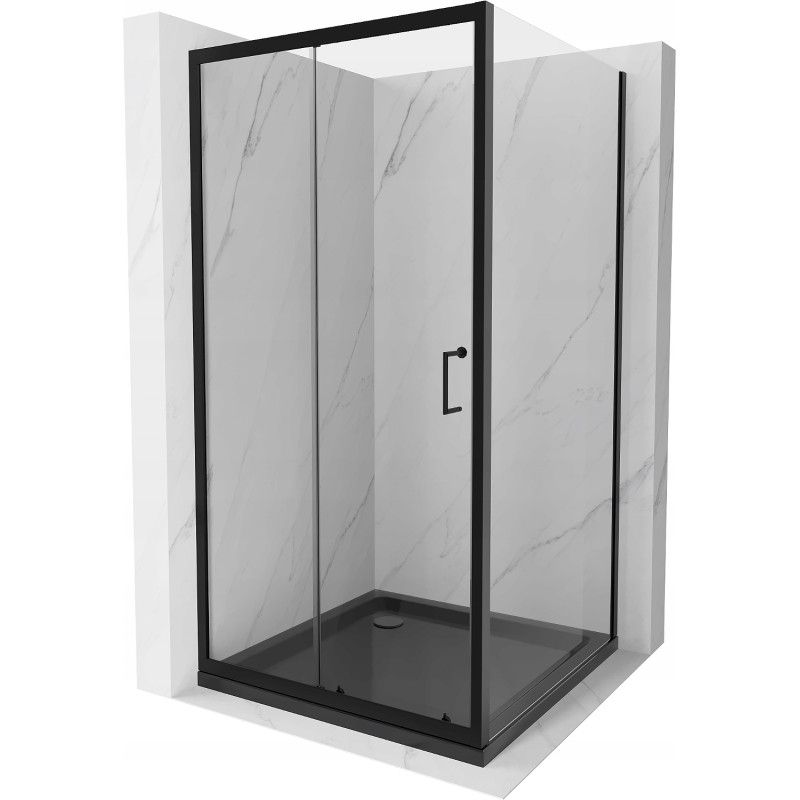 Kabina prysznicowa Mexen Apia rozsuwana 100 x 100 cm transparent czarna + brodzik Flat czarny