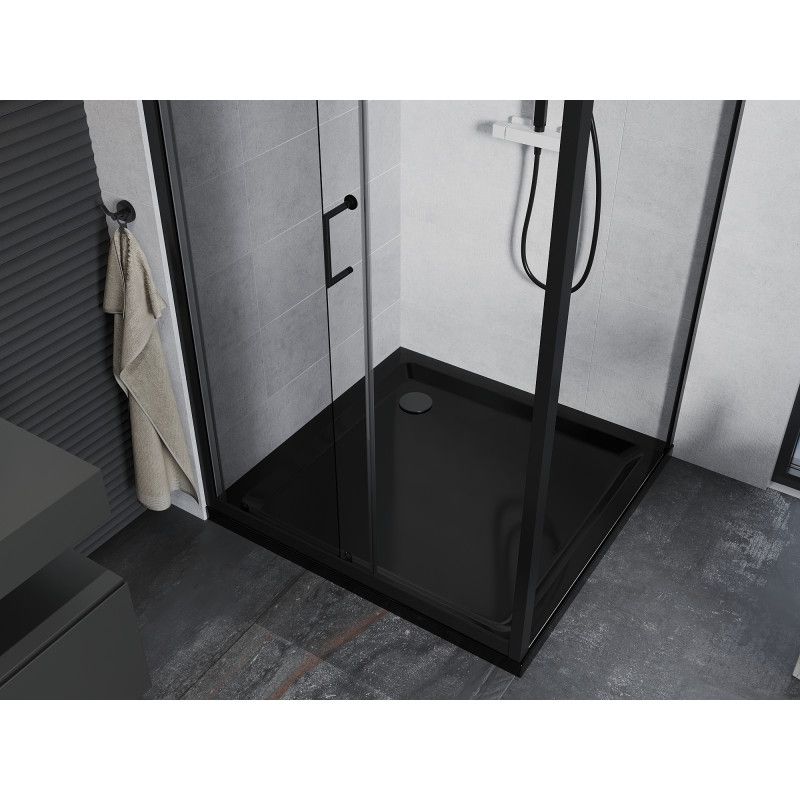 Kabina prysznicowa Mexen Apia rozsuwana 100 x 100 cm transparent czarna + brodzik Flat czarny