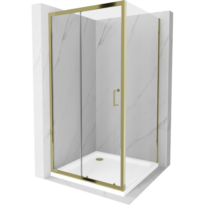 Kabina prysznicowa Mexen Apia rozsuwana 100 x 100 cm transparent złota + brodzik Flat biały