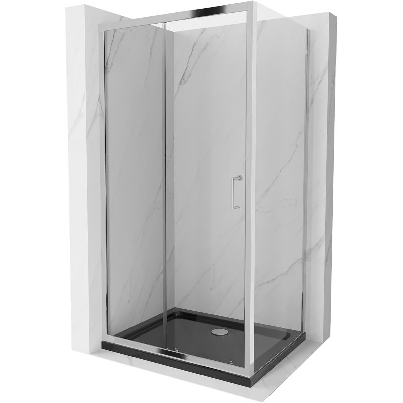 Kabina prysznicowa Mexen Apia rozsuwana 100 x 80 cm transparent chrom + brodzik Flat czarny
