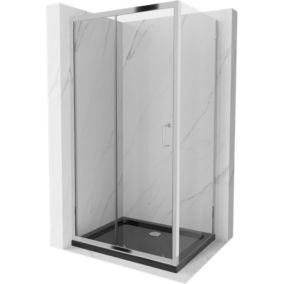 Kabina prysznicowa Mexen Apia rozsuwana 100 x 80 cm transparent chrom + brodzik Flat czarny