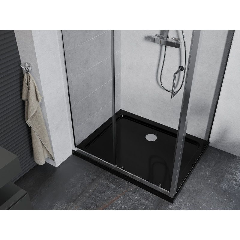 Kabina prysznicowa Mexen Apia rozsuwana 100 x 80 cm transparent chrom + brodzik Flat czarny
