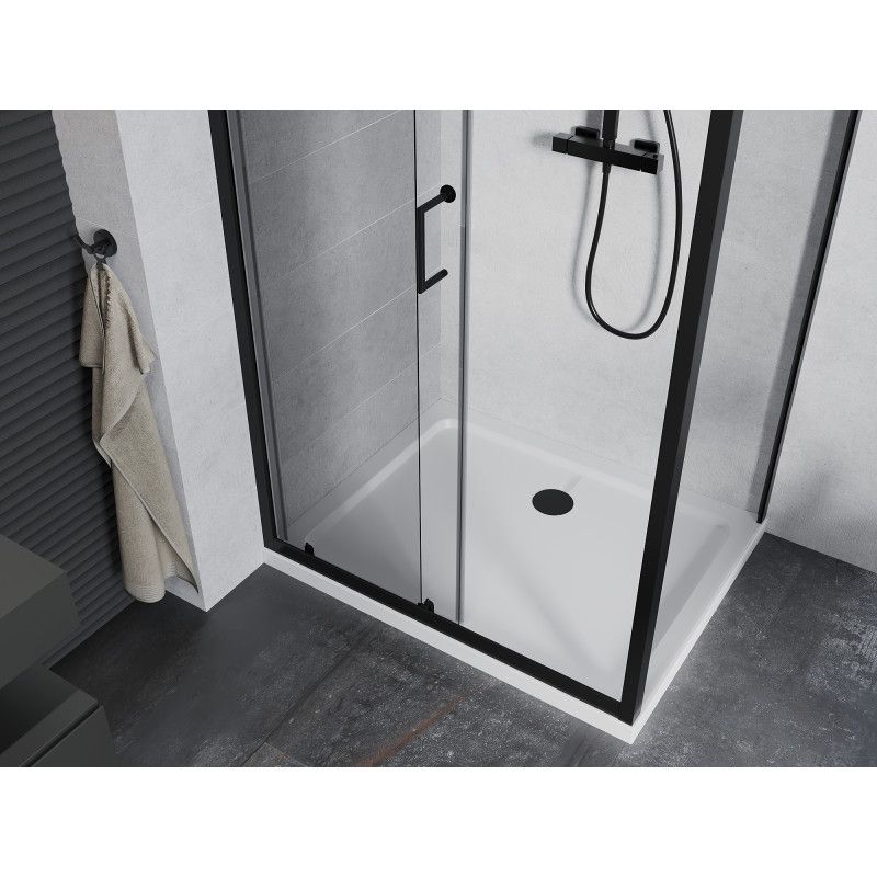 Kabina prysznicowa Mexen Apia rozsuwana 100 x 80 cm transparent czarna + brodzik Flat biały