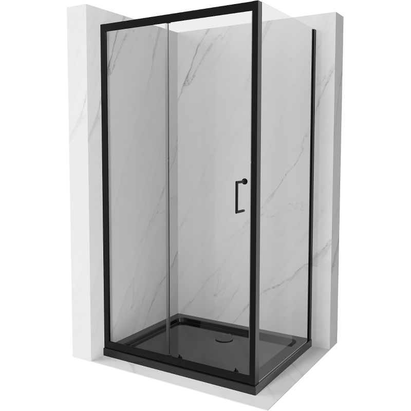 Kabina prysznicowa Mexen Apia rozsuwana 100 x 90 cm transparent czarna + brodzik Flat czarny