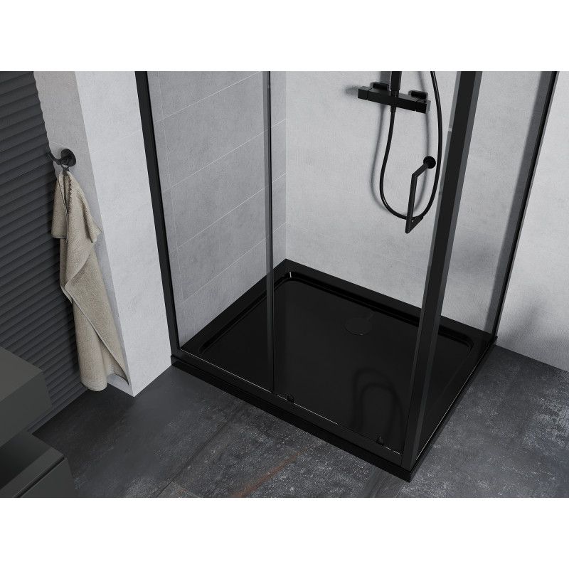 Kabina prysznicowa Mexen Apia rozsuwana 100 x 90 cm transparent czarna + brodzik Flat czarny