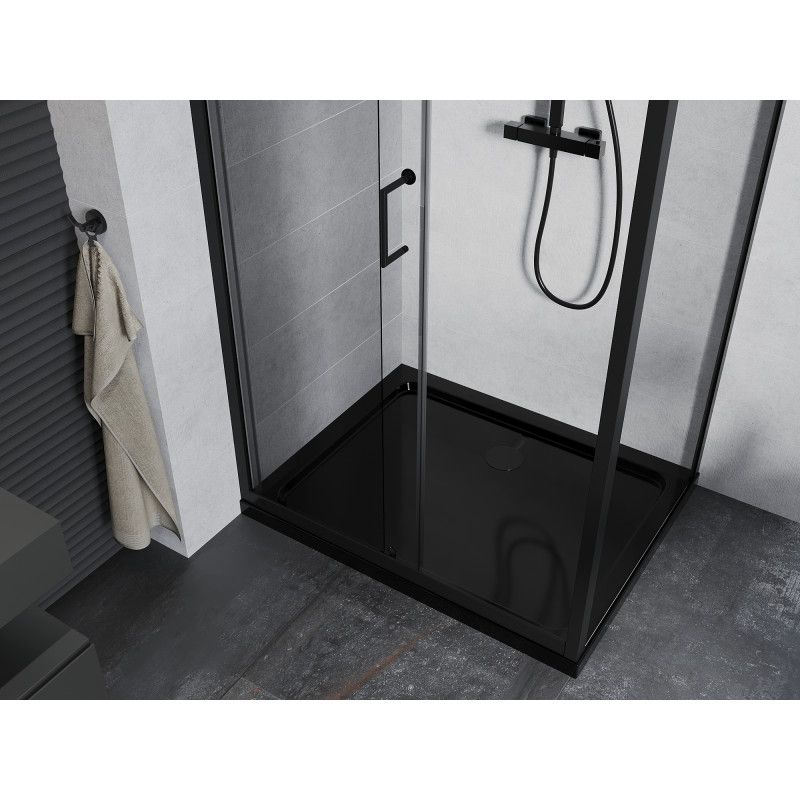 Kabina prysznicowa Mexen Apia rozsuwana 100 x 90 cm transparent czarna + brodzik Flat czarny