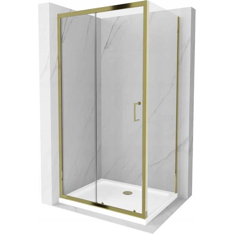 Kabina prysznicowa Mexen Apia rozsuwana 100 x 90 cm transparent złota + brodzik Flat biały
