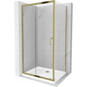Kabina prysznicowa Mexen Apia rozsuwana 100 x 90 cm transparent złota + brodzik Flat biały