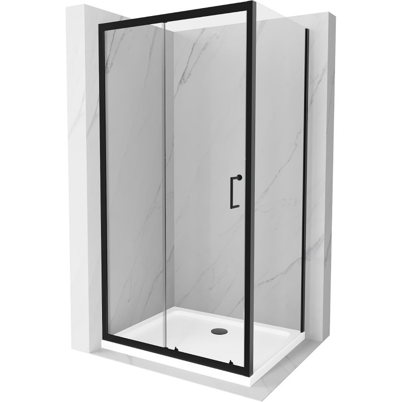 Kabina prysznicowa Mexen Apia rozsuwana 120 x 100 cm transparent czarna + brodzik Flat biały