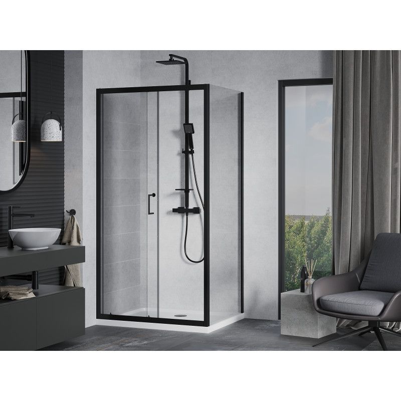 Kabina prysznicowa Mexen Apia rozsuwana 120 x 100 cm transparent czarna + brodzik Flat biały
