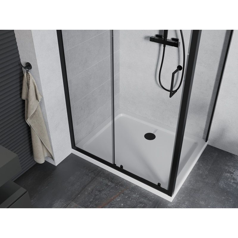 Kabina prysznicowa Mexen Apia rozsuwana 120 x 100 cm transparent czarna + brodzik Flat biały