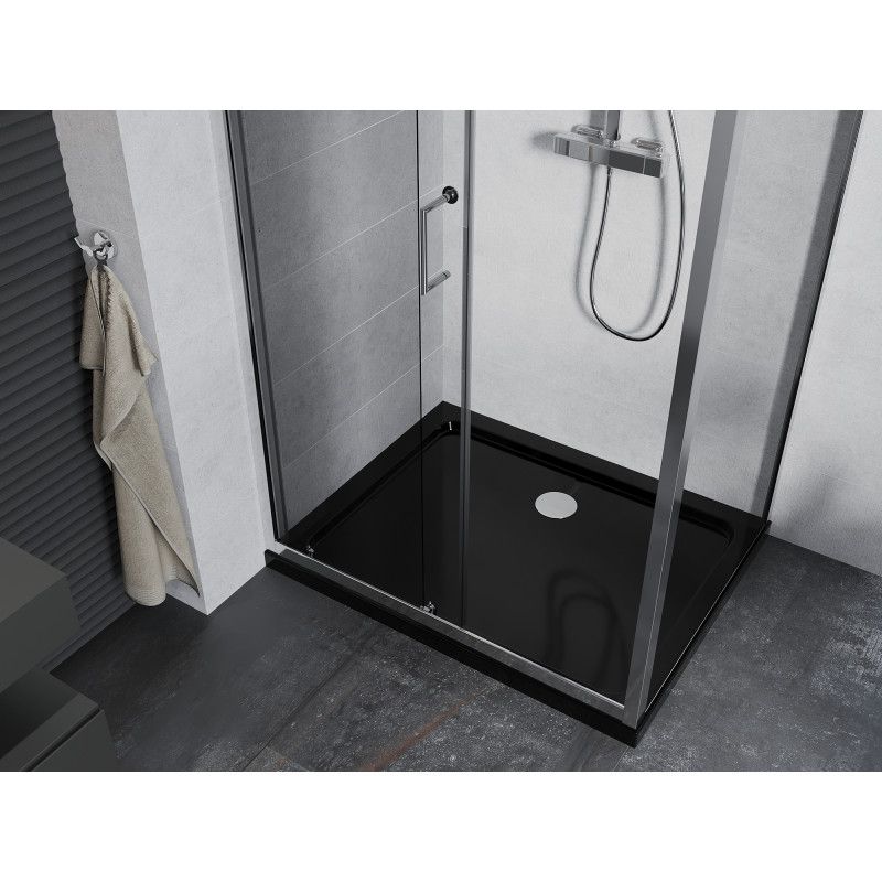 Kabina prysznicowa Mexen Apia rozsuwana 120 x 80 cm transparent chrom + brodzik Flat czarny