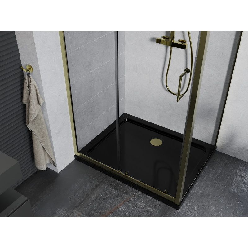 Kabina prysznicowa Mexen Apia rozsuwana 120 x 80 cm transparent złota + brodzik Flat czarny