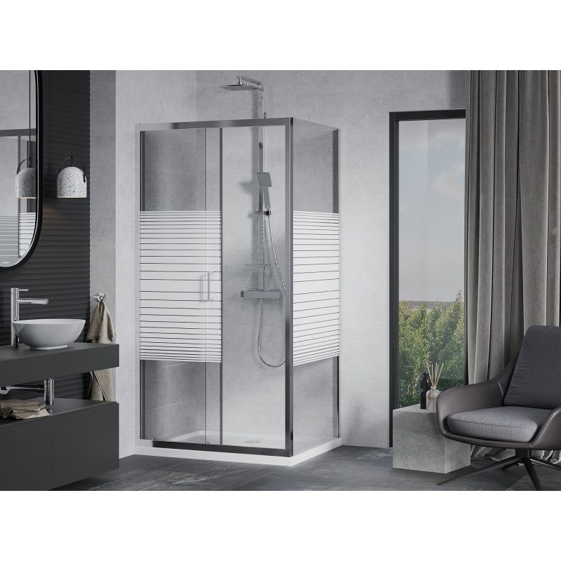 Kabina prysznicowa Mexen Apia rozsuwana 120 x 90 cm pasy chrom + brodzik Flat