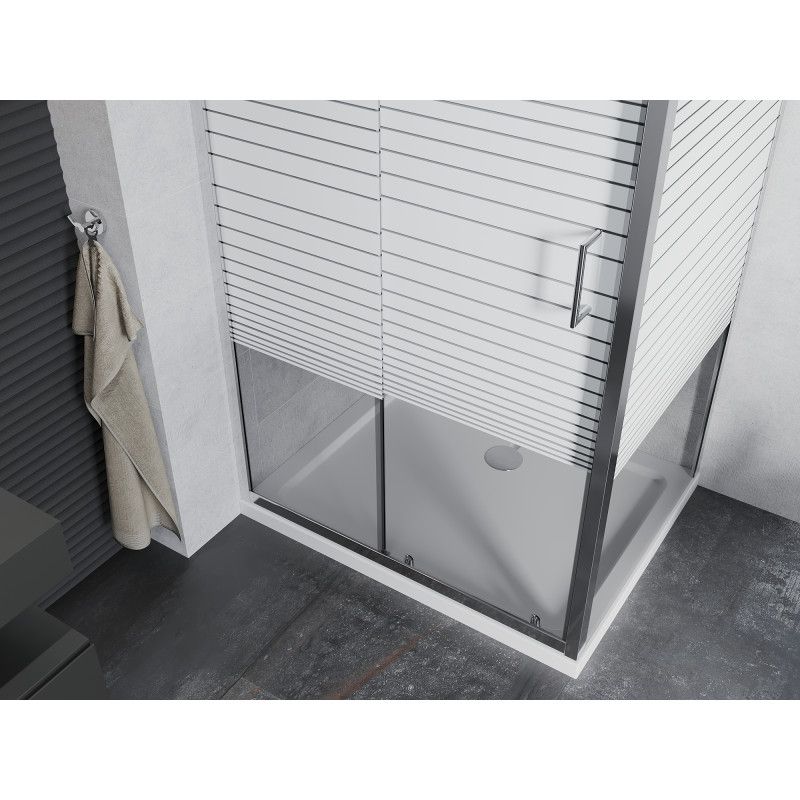Kabina prysznicowa Mexen Apia rozsuwana 130 x 90 cm pasy chrom + brodzik Flat