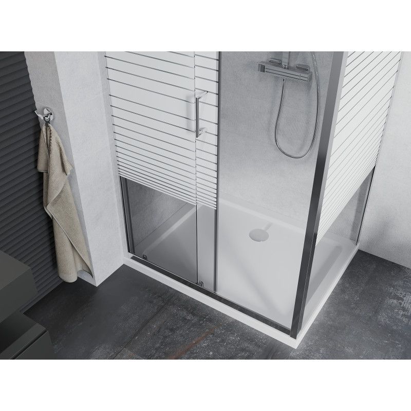 Kabina prysznicowa Mexen Apia rozsuwana 130 x 90 cm pasy chrom + brodzik Flat