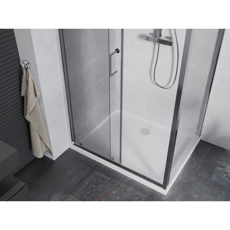 Kabina prysznicowa Mexen Apia rozsuwana 140 x 80 cm transparent chrom + brodzik Flat