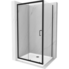 Kabina prysznicowa Mexen Apia rozsuwana 90 x 100 cm transparent czarna + brodzik Flat biały