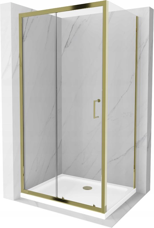 Kabina prysznicowa Mexen Apia rozsuwana 90 x 80 cm transparent złota + brodzik Flat biały