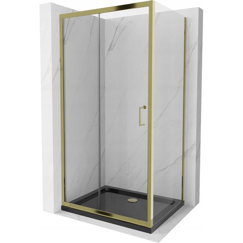 Kabina prysznicowa Mexen Apia rozsuwana 90 x 80 cm transparent złota + brodzik Flat czarny