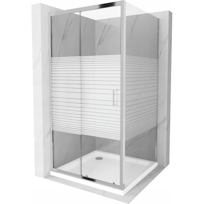 Kabina prysznicowa Mexen Apia rozsuwana 90 x 90 cm pasy chrom + brodzik Flat