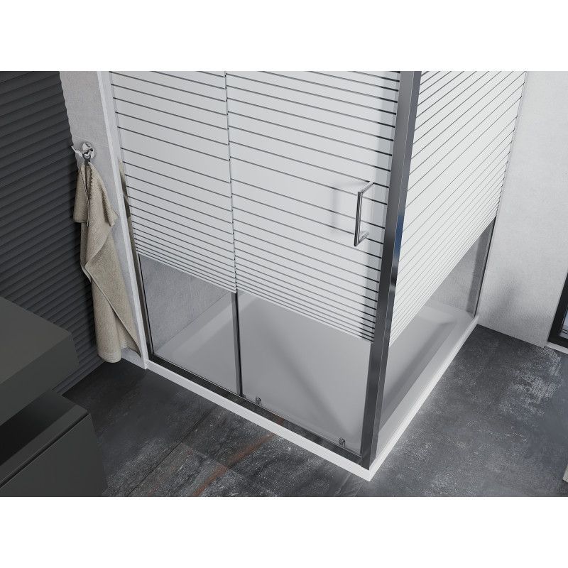 Kabina prysznicowa Mexen Apia rozsuwana 90 x 90 cm pasy chrom + brodzik Flat