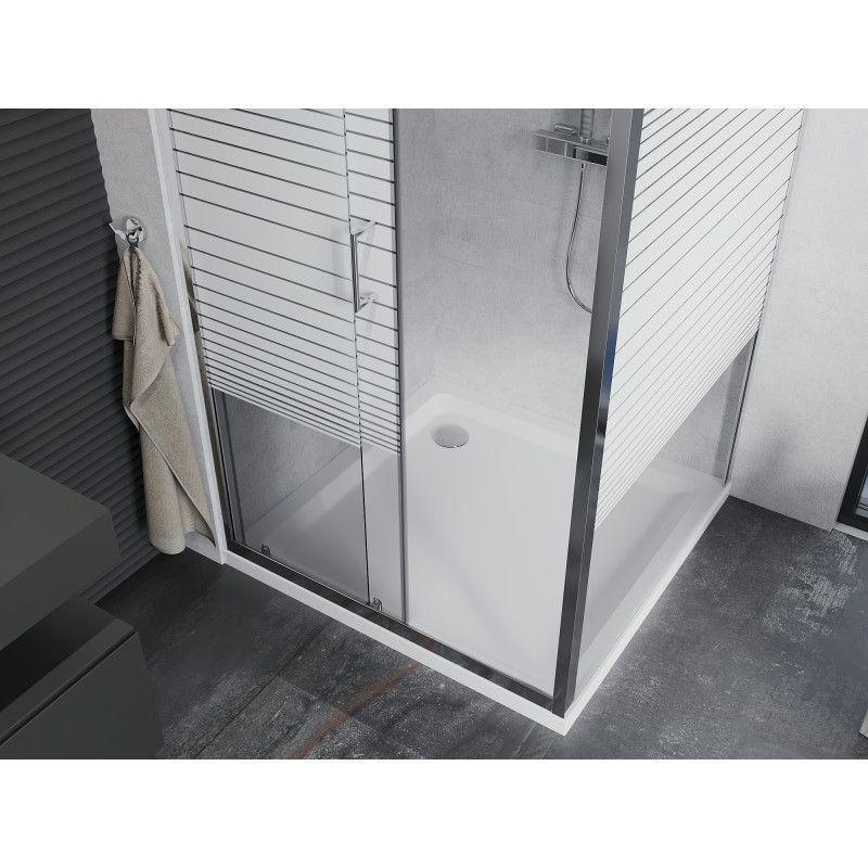 Kabina prysznicowa Mexen Apia rozsuwana 90 x 90 cm pasy chrom + brodzik Flat