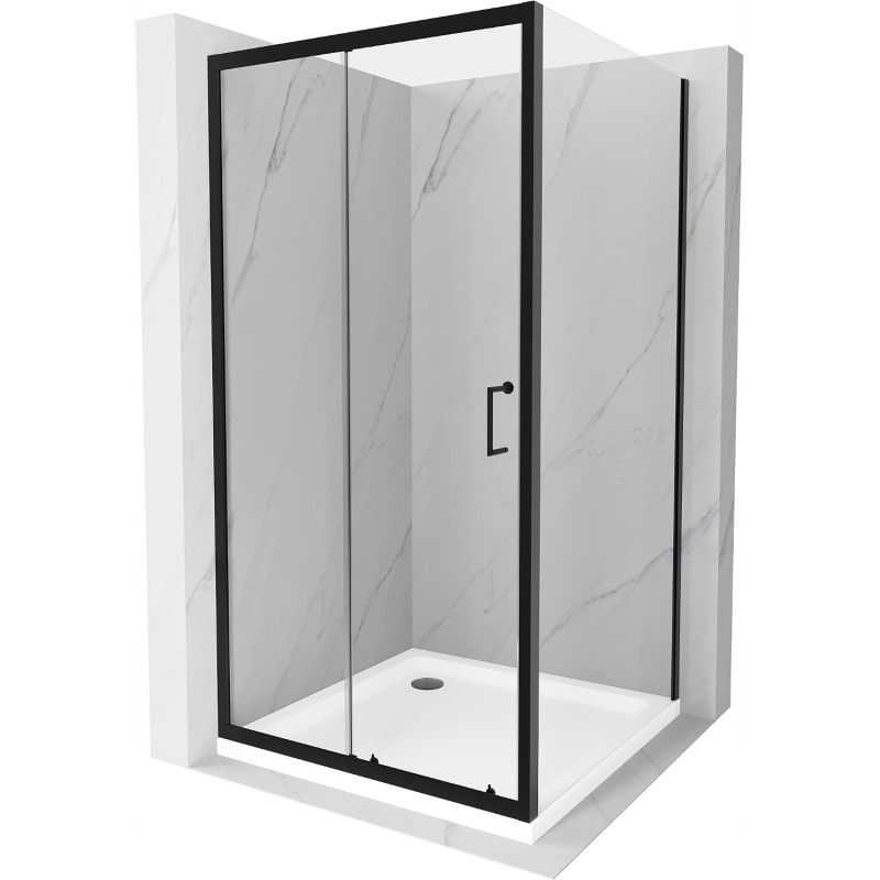 Kabina prysznicowa Mexen Apia rozsuwana 90 x 90 cm transparent czarna + brodzik Flat biały