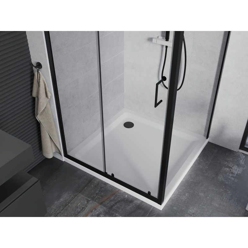 Kabina prysznicowa Mexen Apia rozsuwana 90 x 90 cm transparent czarna + brodzik Flat biały